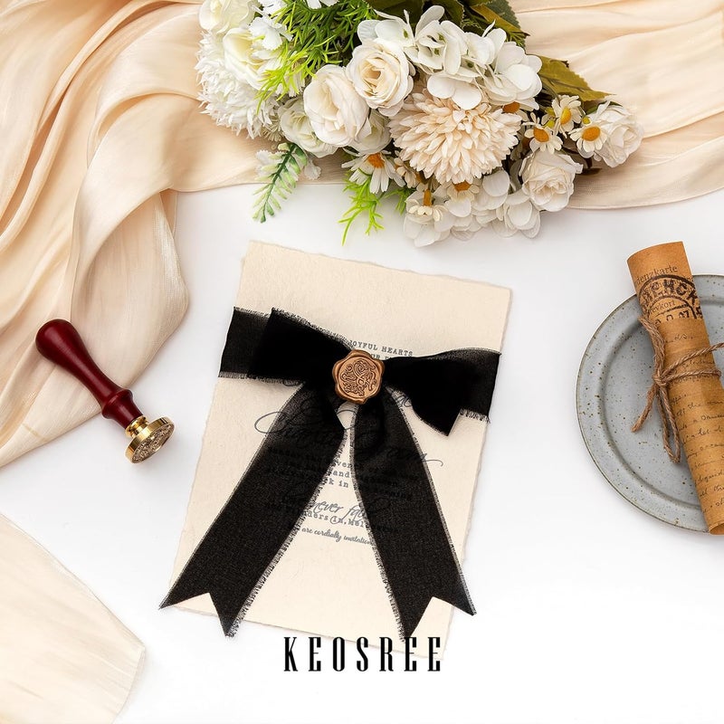 KEOSREE 3 Rolls Black Handmade Chiffon Ribbon,1.5" x 21Yd Frayed Fringe Silk Ribbons (3 Rolls *7Yd) for Gifts Wrapping, Wedding Invitations, Bridal Bouquets, Decorations - Image 5